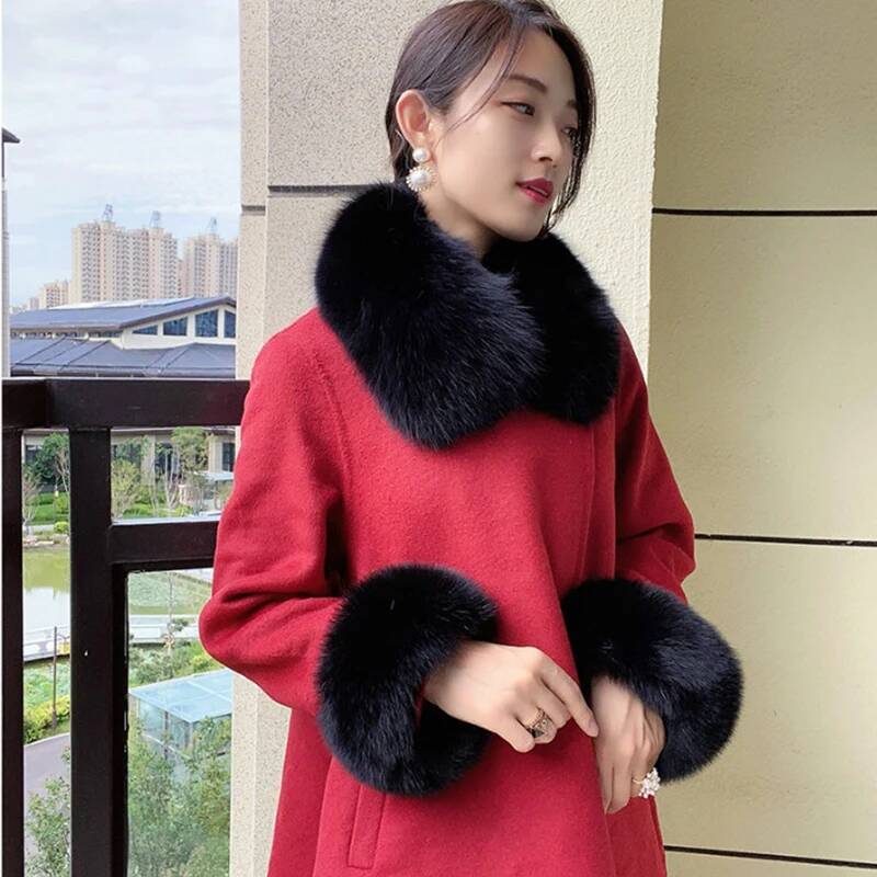 Women'S Winter Accessories Set - 100% gerçek tilki kürk yaka kış