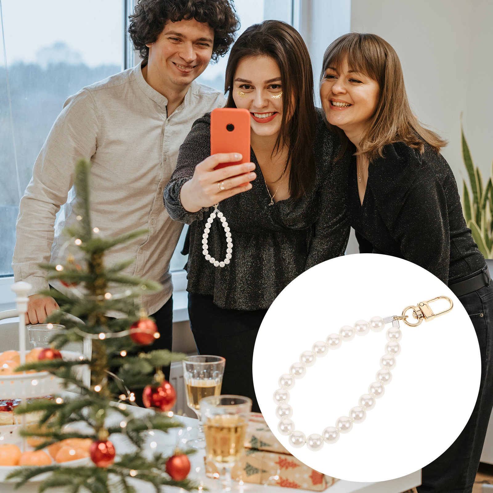 Women Accessories Bag - İnci Boncuklu Telefon Askısı Dekoratif Anahtarlık