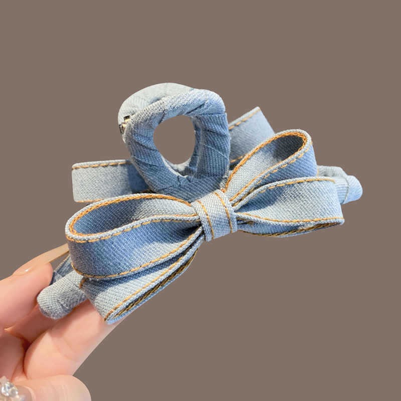 Women'S Winter Accessories Set - Sonbahar Kış Kot Kumaş Fiyonklu Saç