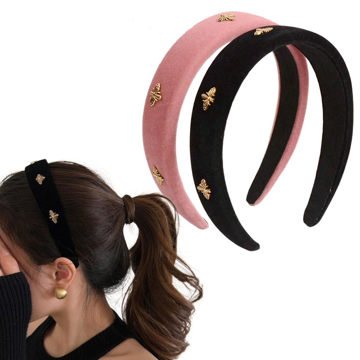 Women'S Winter Accessories Set - Kadınlar için Little Bee Siyah Kadife